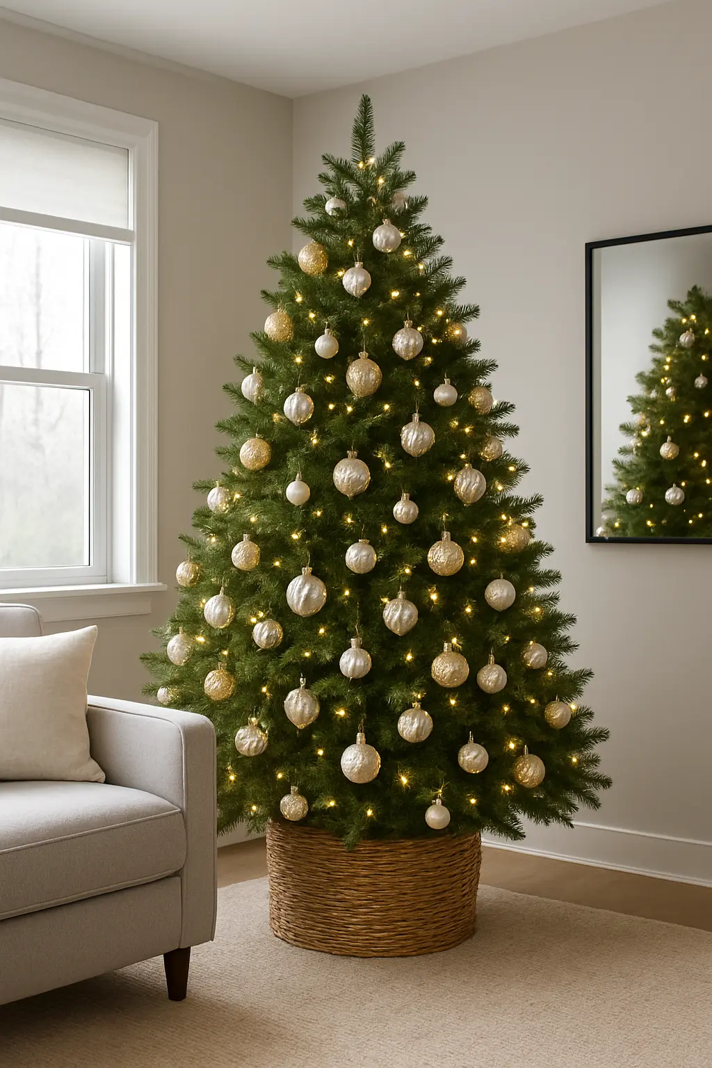 Elegant Christmas Tree Decor with Champagne & White Shatterproof Ornaments