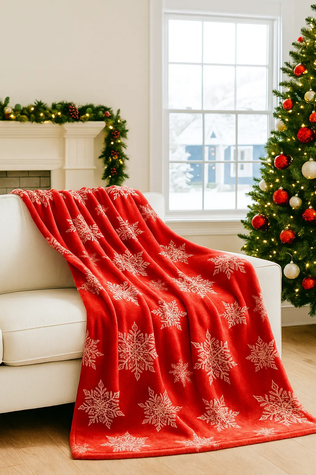 Cozy Christmas Decor Ideas with the Lahome Red Snowflake Blanket