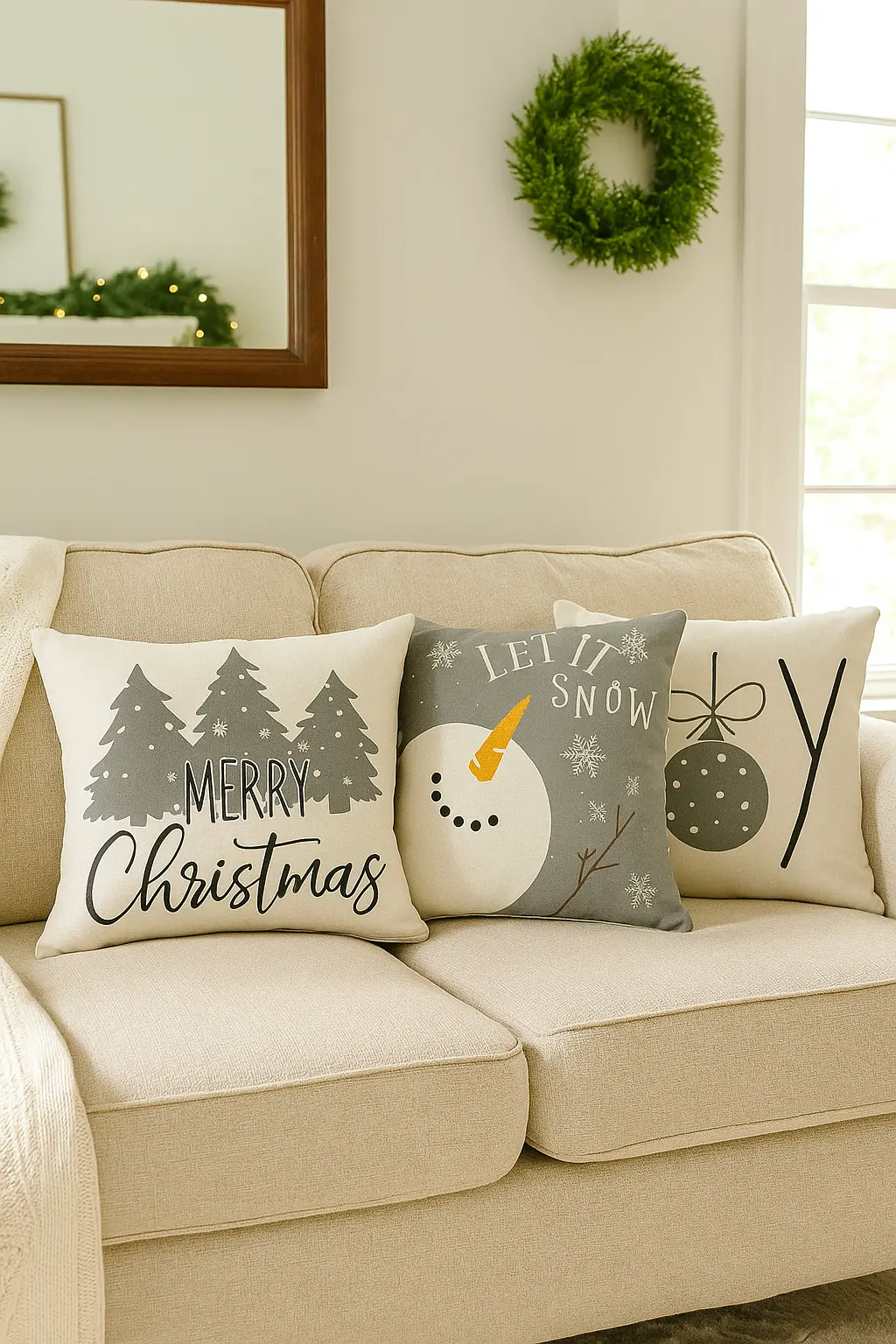 Cozy Christmas Living Room Ideas with Festive Pillow Covers