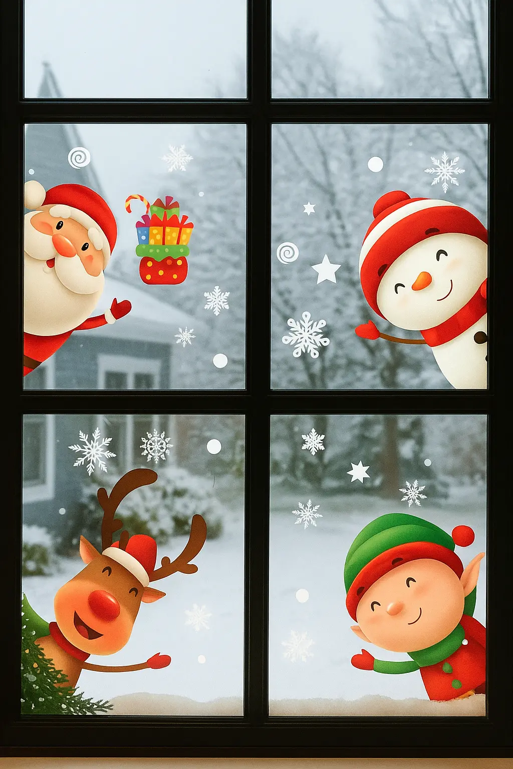 Easy Christmas Window Decorating Ideas with Snowflake Stickers