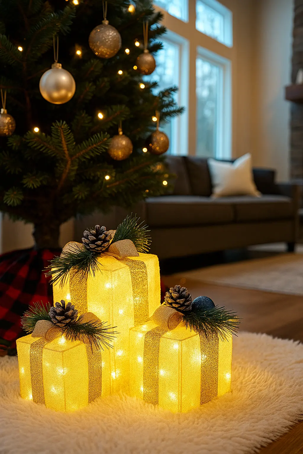 Cozy Lighted Christmas Gift Boxes | Warm Outdoor Holiday Decor Idea