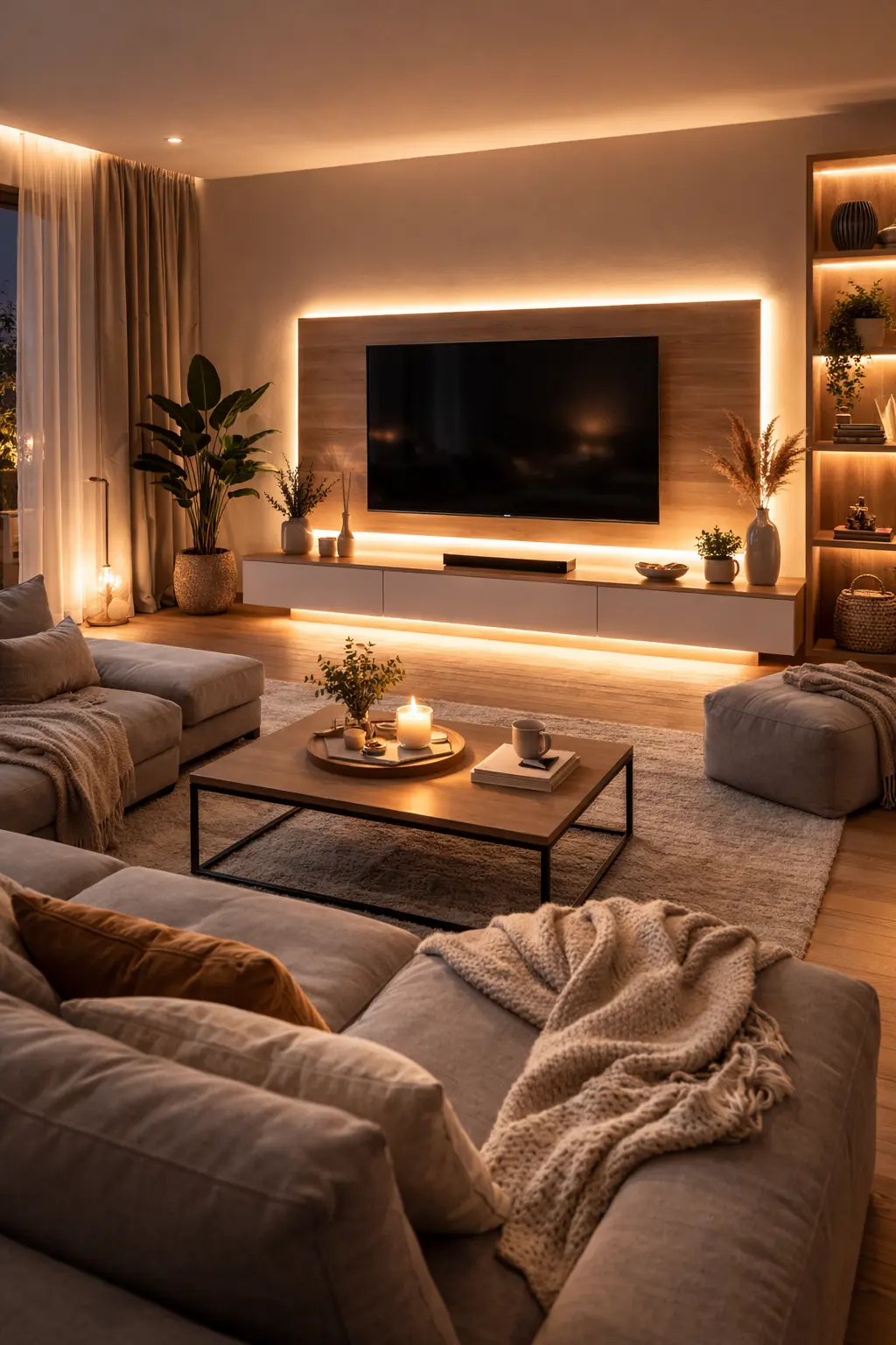 Warm LED Backlight Ideas for TV Wall | Cozy Living Room