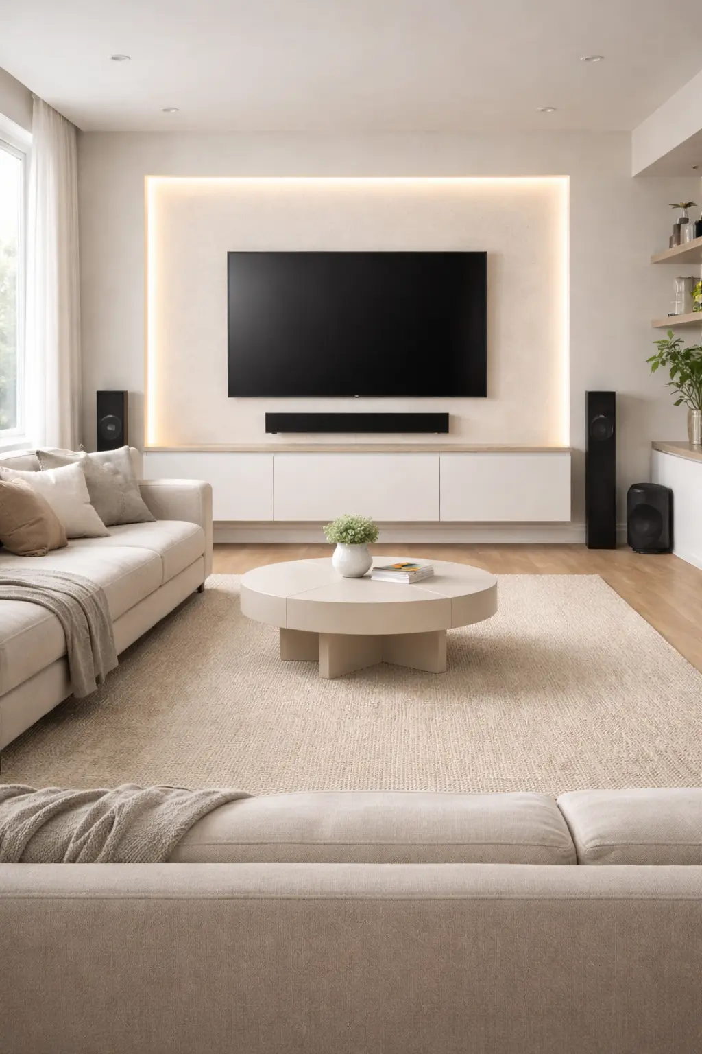Media Wall Sound System Ideas: Soundbar & Hidden Speakers Setup