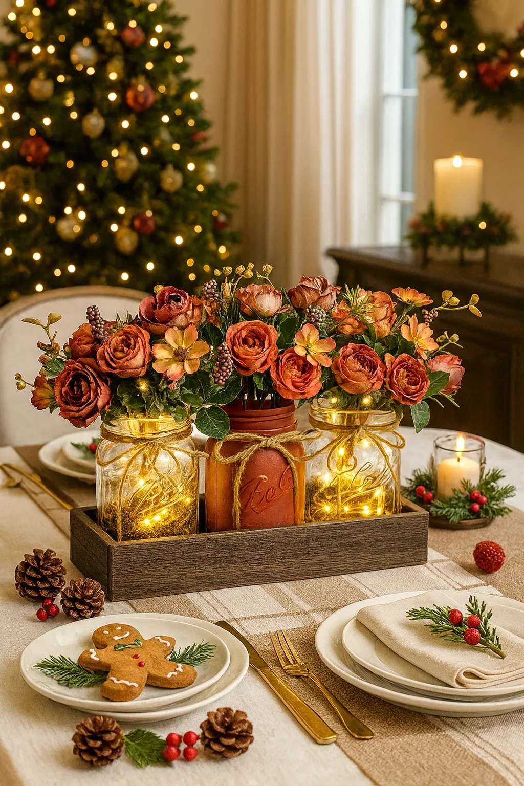 Cozy Mason Jar Centerpiece Décor | Farmhouse Table Decoration Ideas