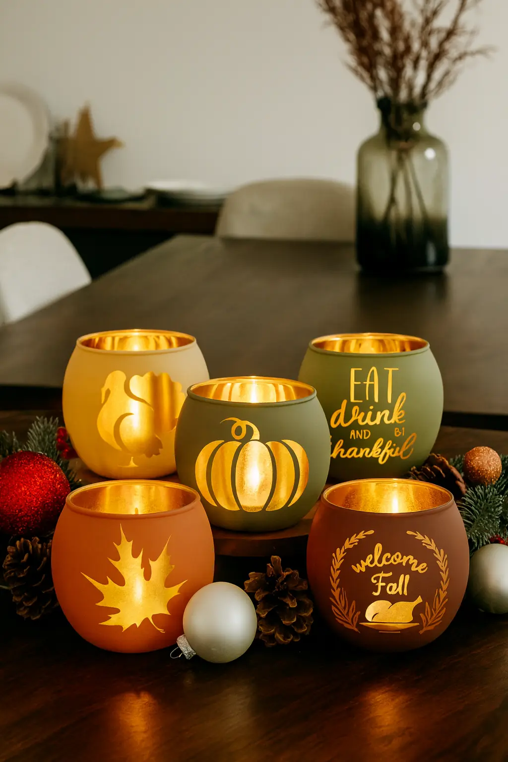 Thanksgiving Votive Candle Holders | Fall Table Centerpiece Décor Ideas