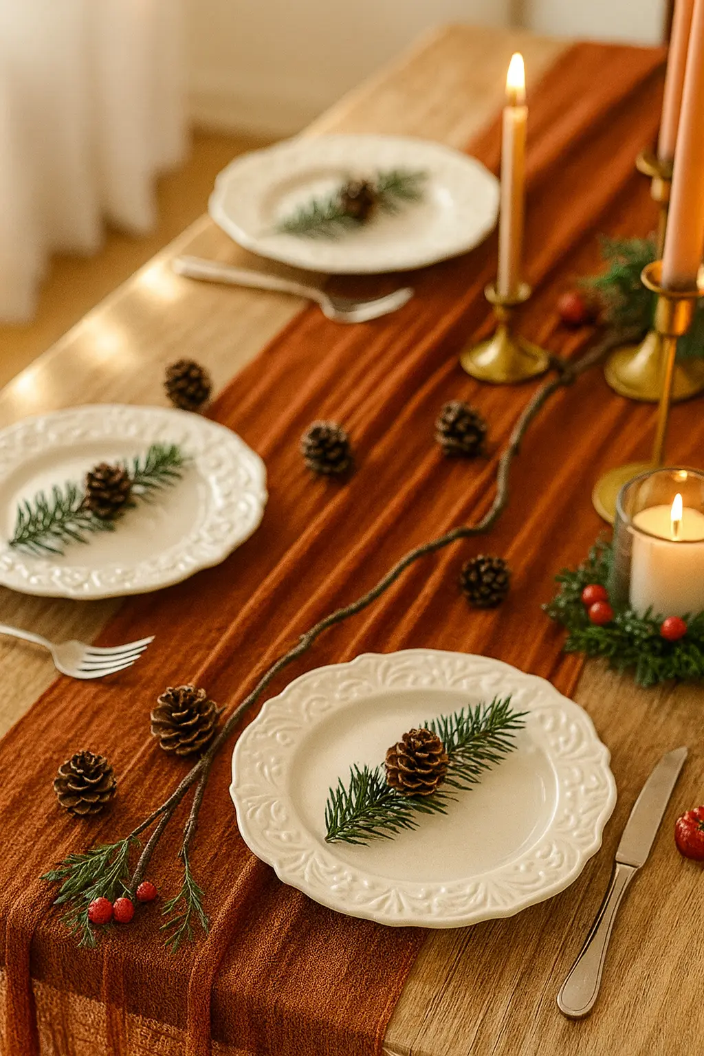 Terracotta Fall Table Runner Decor | Cozy Thanksgiving Tablescape Idea