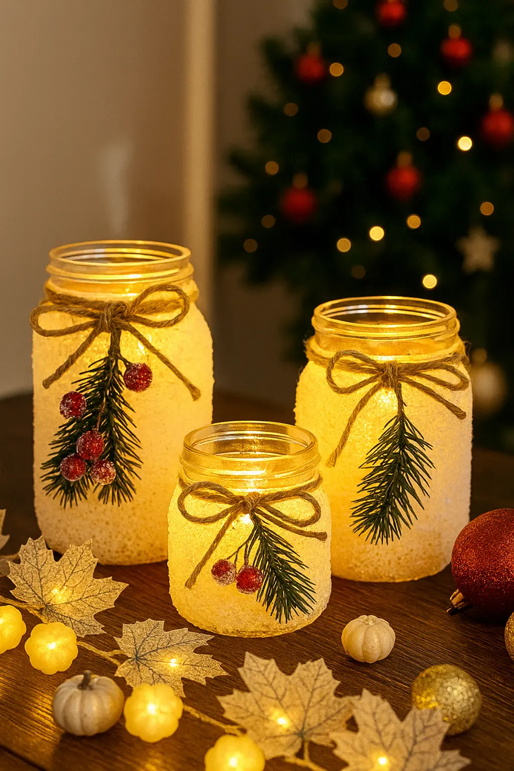 Christmas Mason Jar Centerpiece | Cozy Holiday Table Décor Arrangement