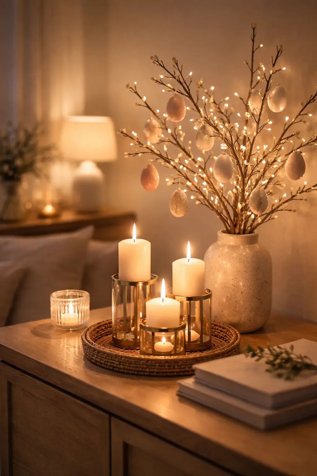 Cozy Spring Lighting Ideas with Candles and Easter Accents