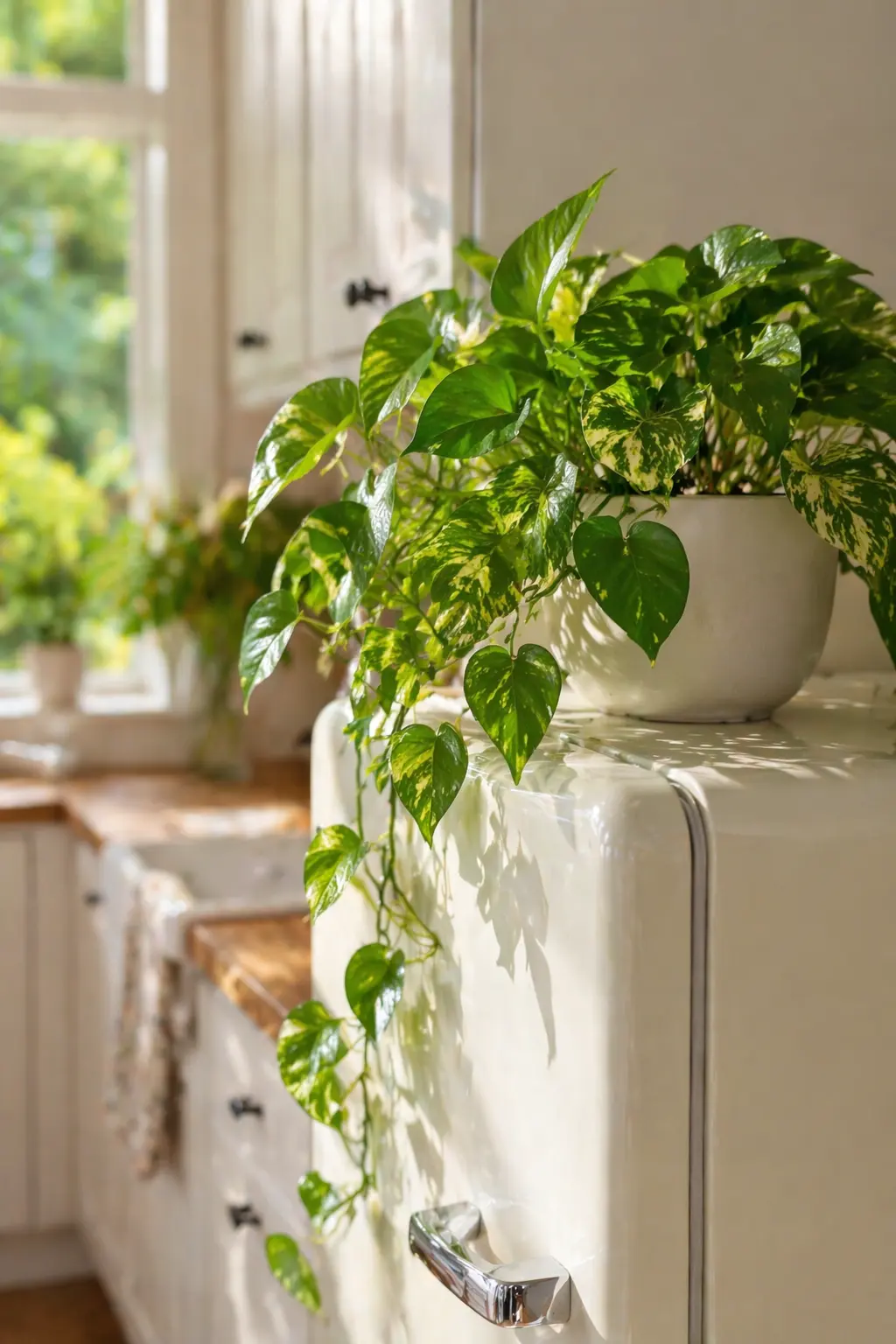 Realistic Faux Pothos Hanging Plants – Low-Maintenance Green for Fridge Top