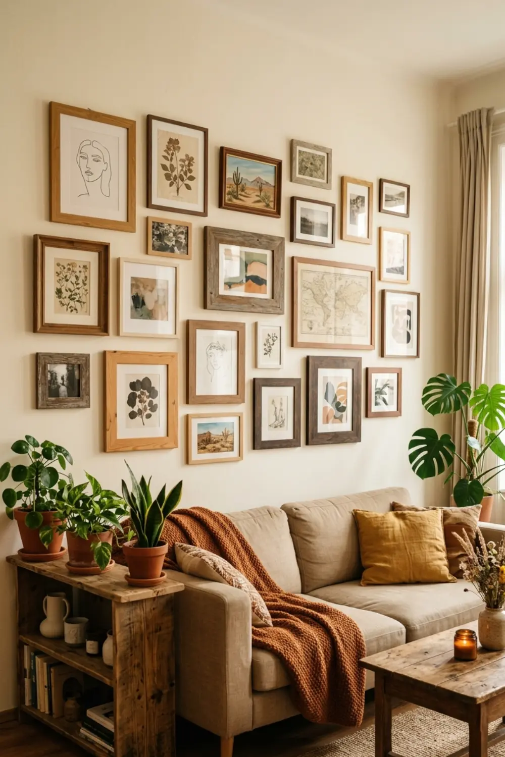 White Frame Gallery Wall Ideas for Scandinavian Living Room Style