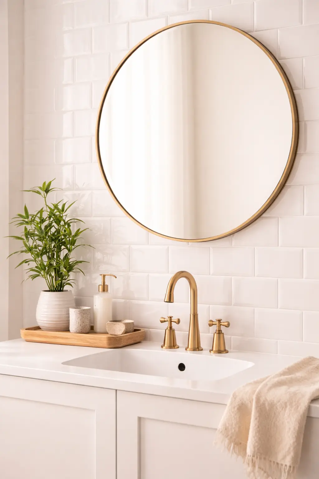Vintage Brass Frame Mirror: Warmth for Modern Bathrooms