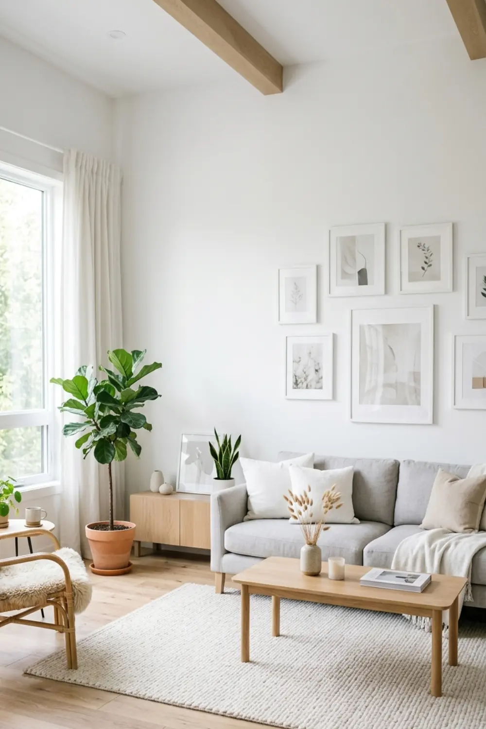 Wood Frame Gallery Wall Ideas for Warm Modern Living Room Decor