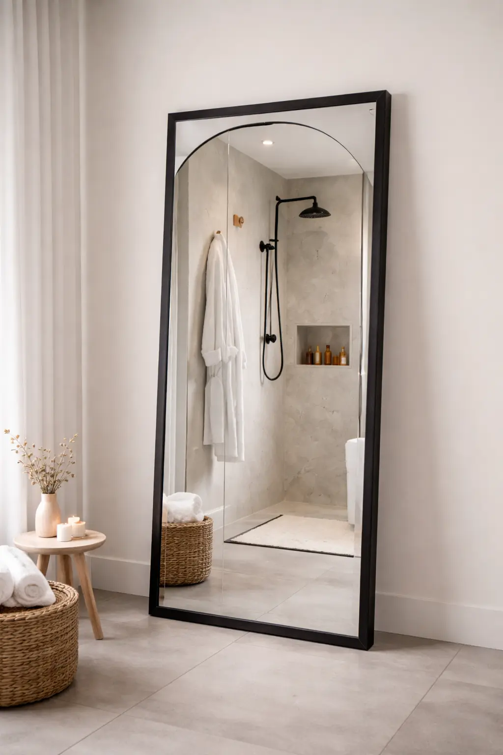 Full-Length Leaning Mirror: Rental-Friendly Bathroom Luxury