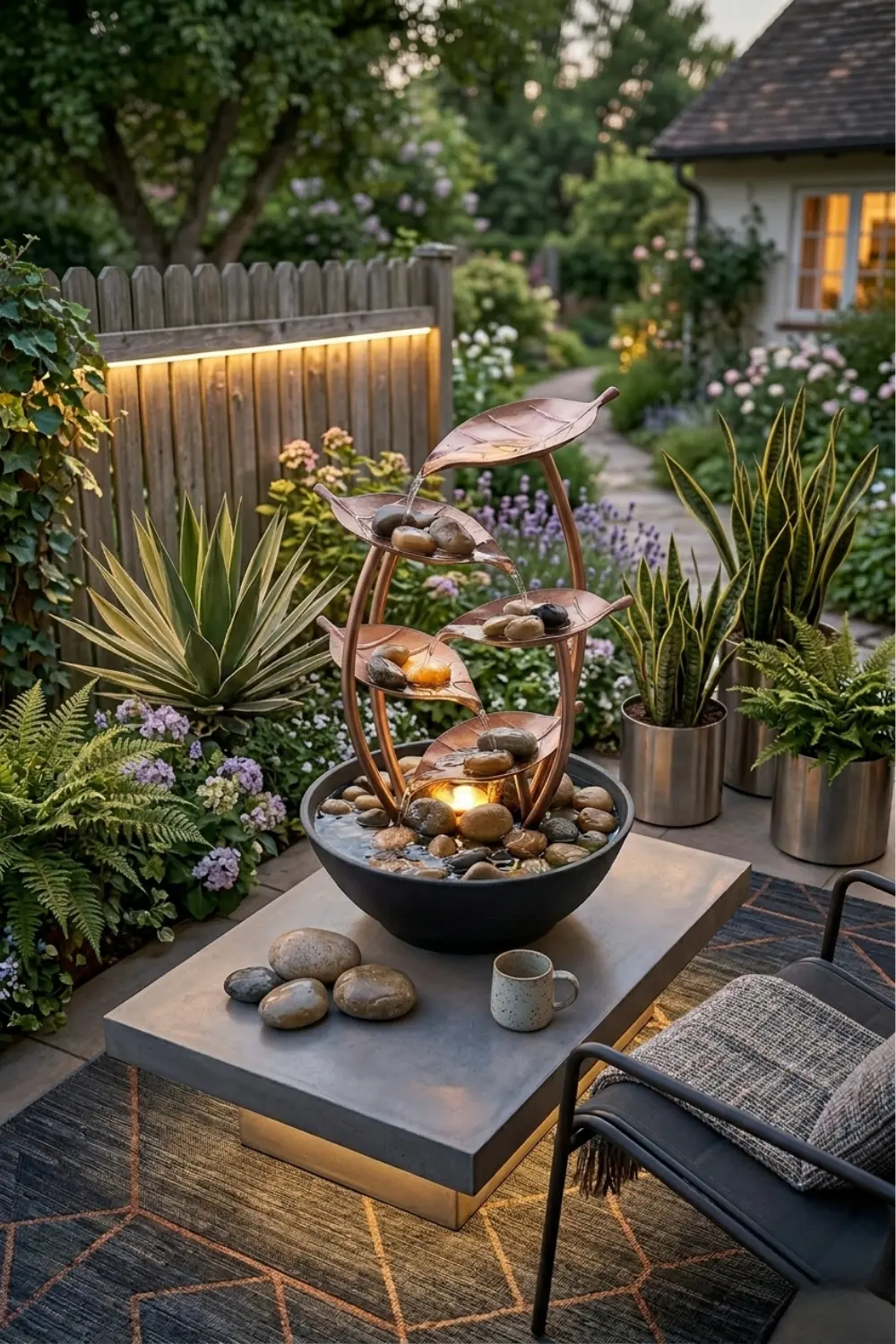 Add a Small Water Fountain to Your Balcony for Soothing Natural Sound