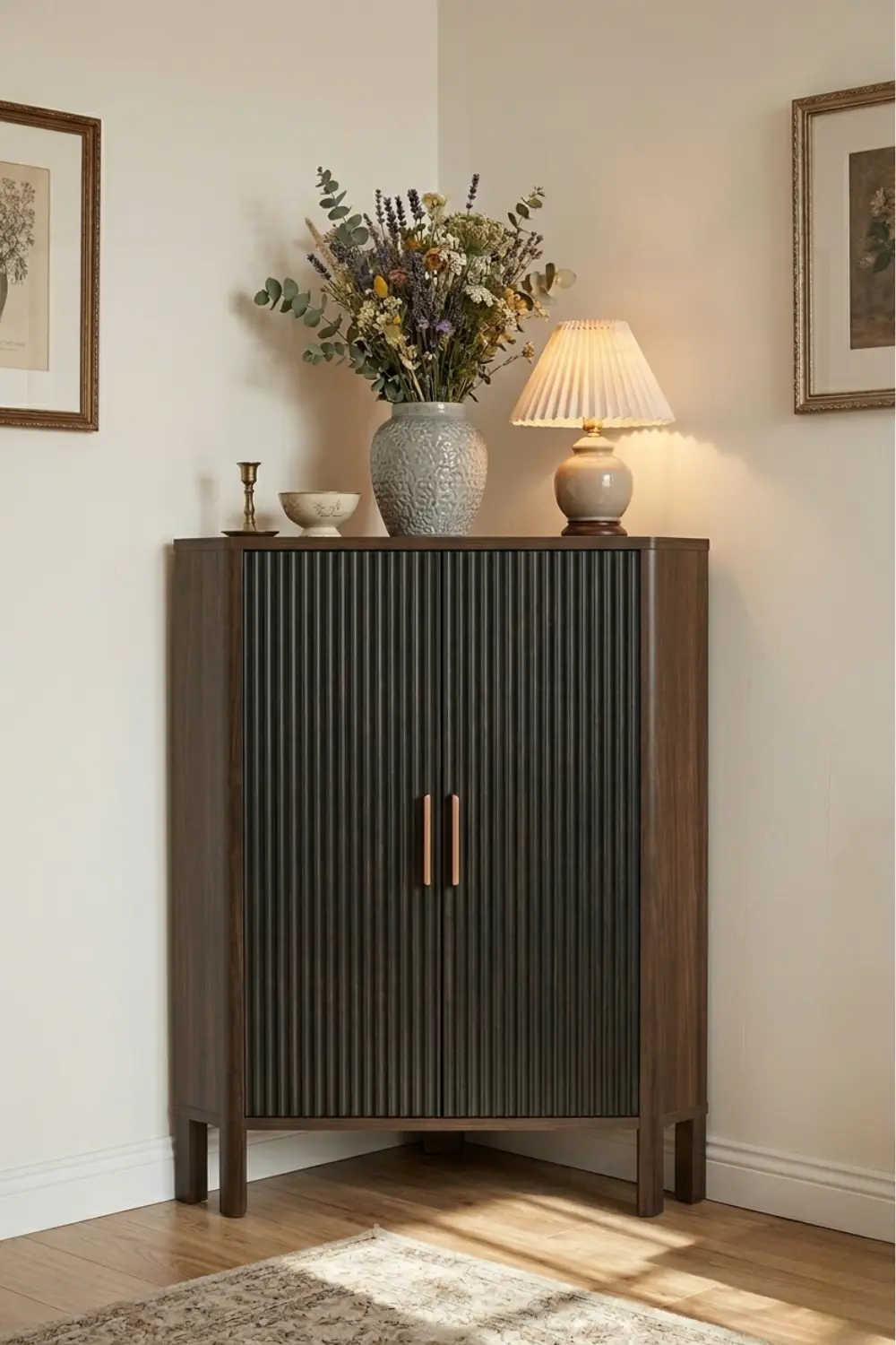Mix Vintage Corner Cabinets Into Modern Rooms for Unique Character