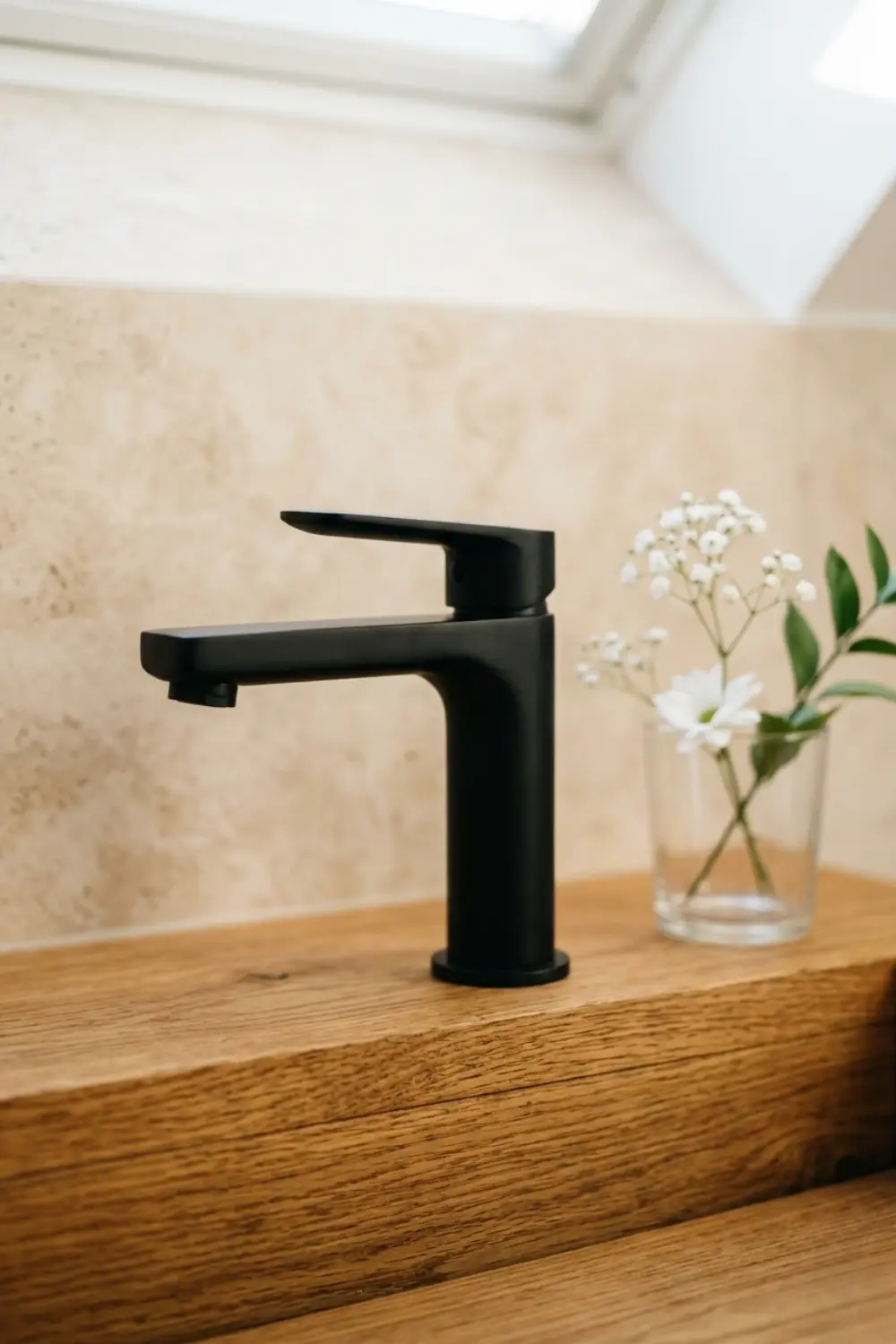 Matte Black Fixtures Add Modern Edge to Earthy Bathrooms