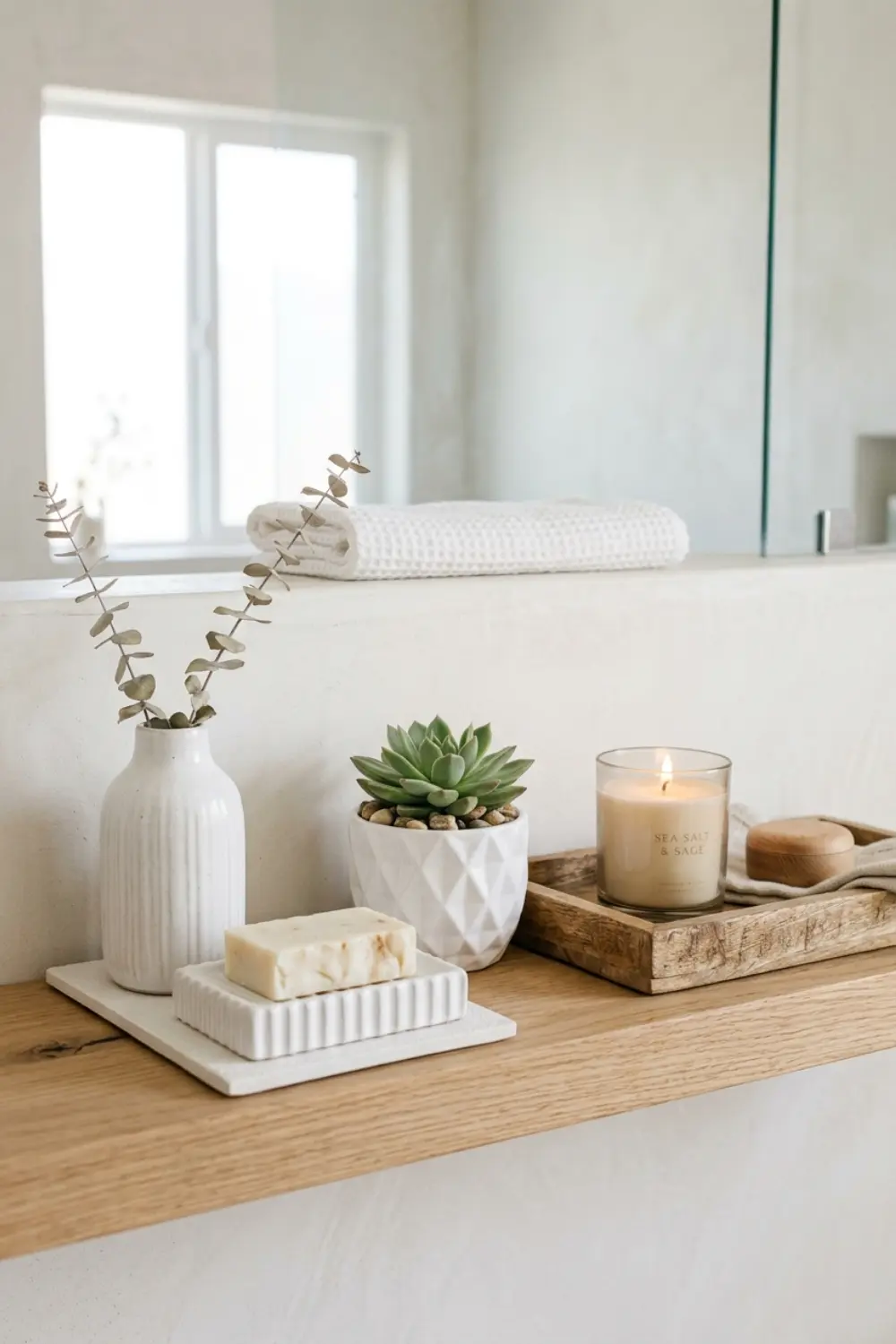 Repeat One Color for Cohesive Bathroom Shelf Styling