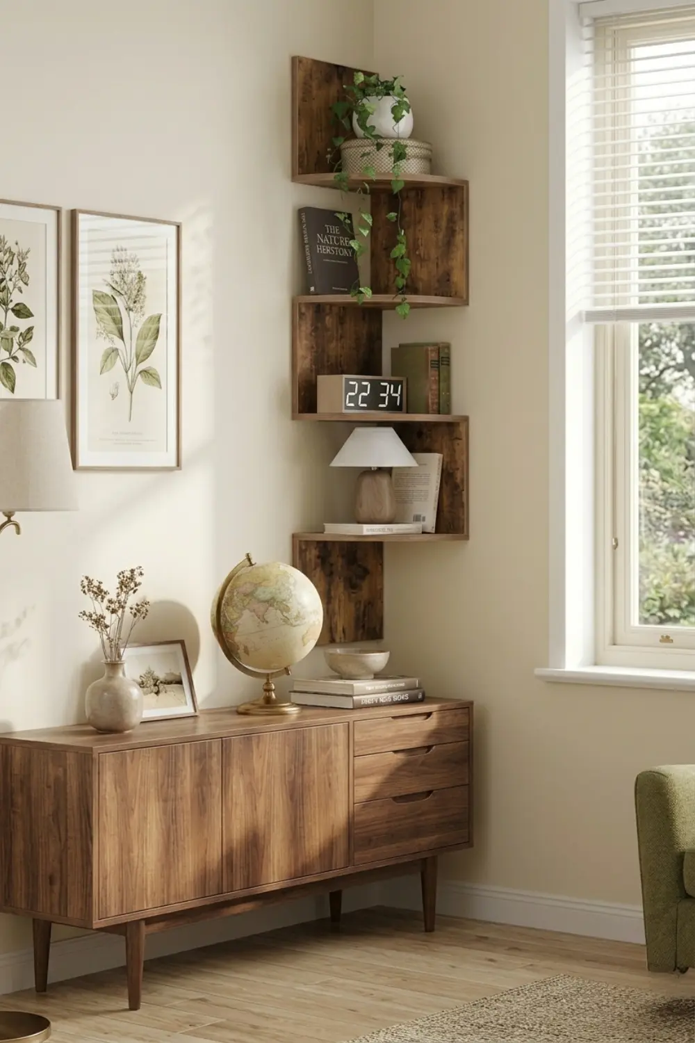 Floor to Ceiling Corner Shelving That Looks Custom Built on a Budget
