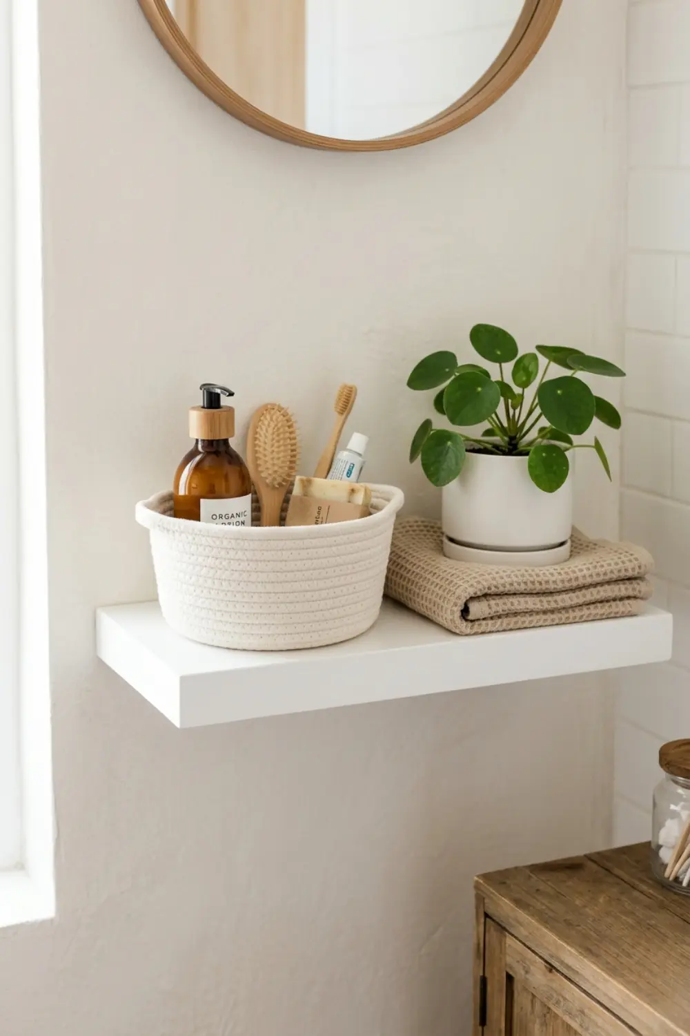 Woven Basket Storage Ideas for a Minimalist Bathroom Shelf