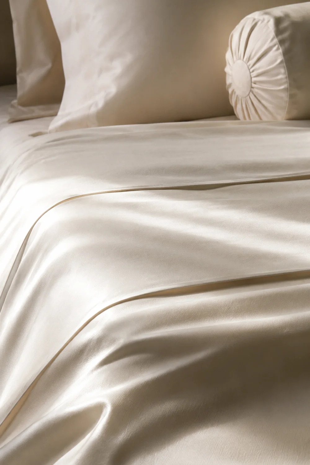 Crisp cotton percale duvet cover neatly folded on a Scandinavian bed