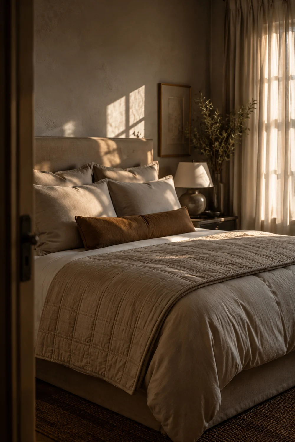 Layered duvet and folded quilted coverlet showing the difference between warmth and finish layers