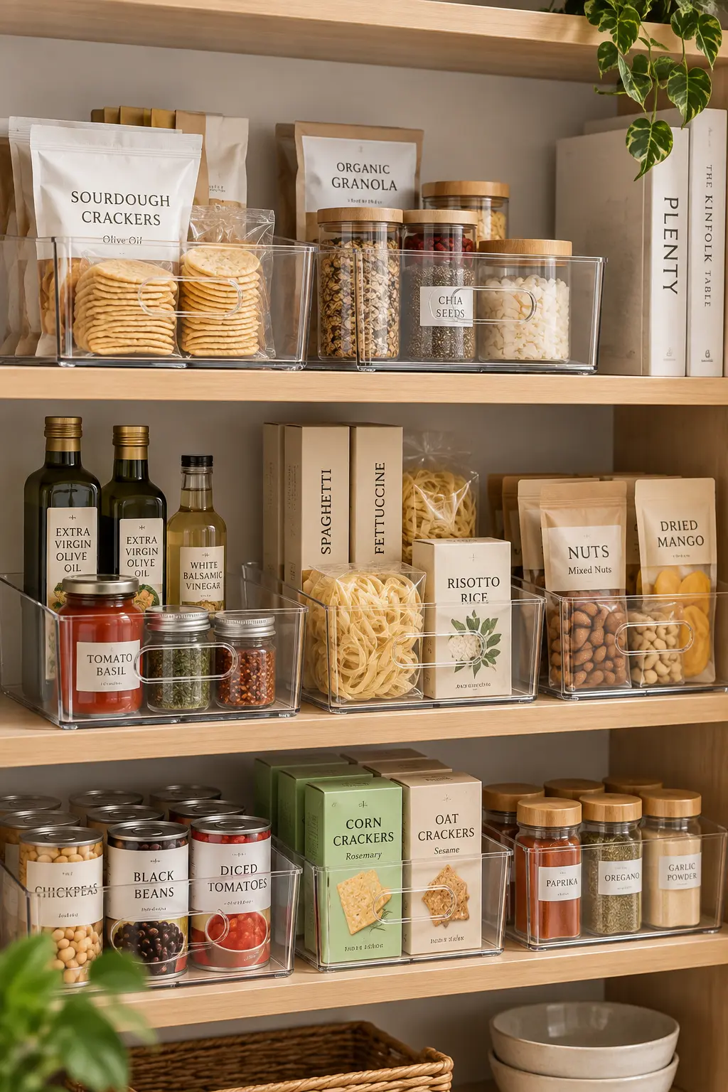 Tiered cabinet organizer keeping pots, pans, and lids in separate vertical slots
